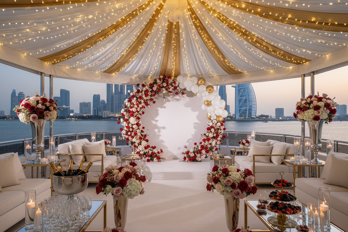 Premium VIP decorations setup for birthday on luxury yacht