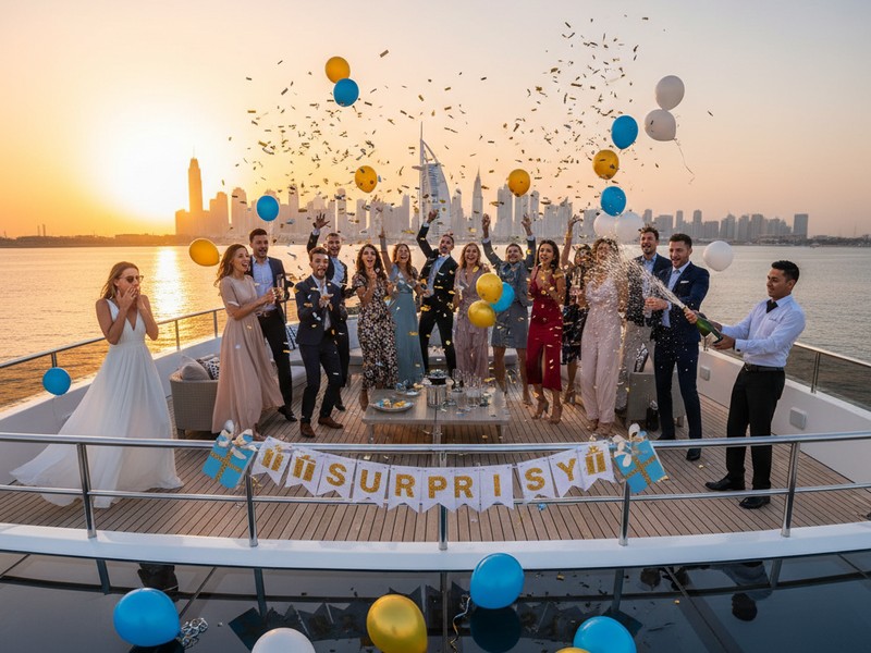 Surprise birthday party reveal moment on luxury yacht Dubai