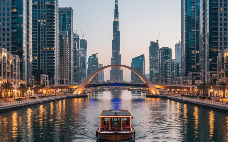 Canal cruise Dubai — 3.2 km Dubai Water Canal with Burj Khalifa and Business Bay views