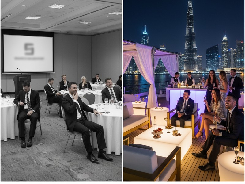 Corporate yacht event vs hotel ballroom comparison Dubai — why companies prefer private yacht