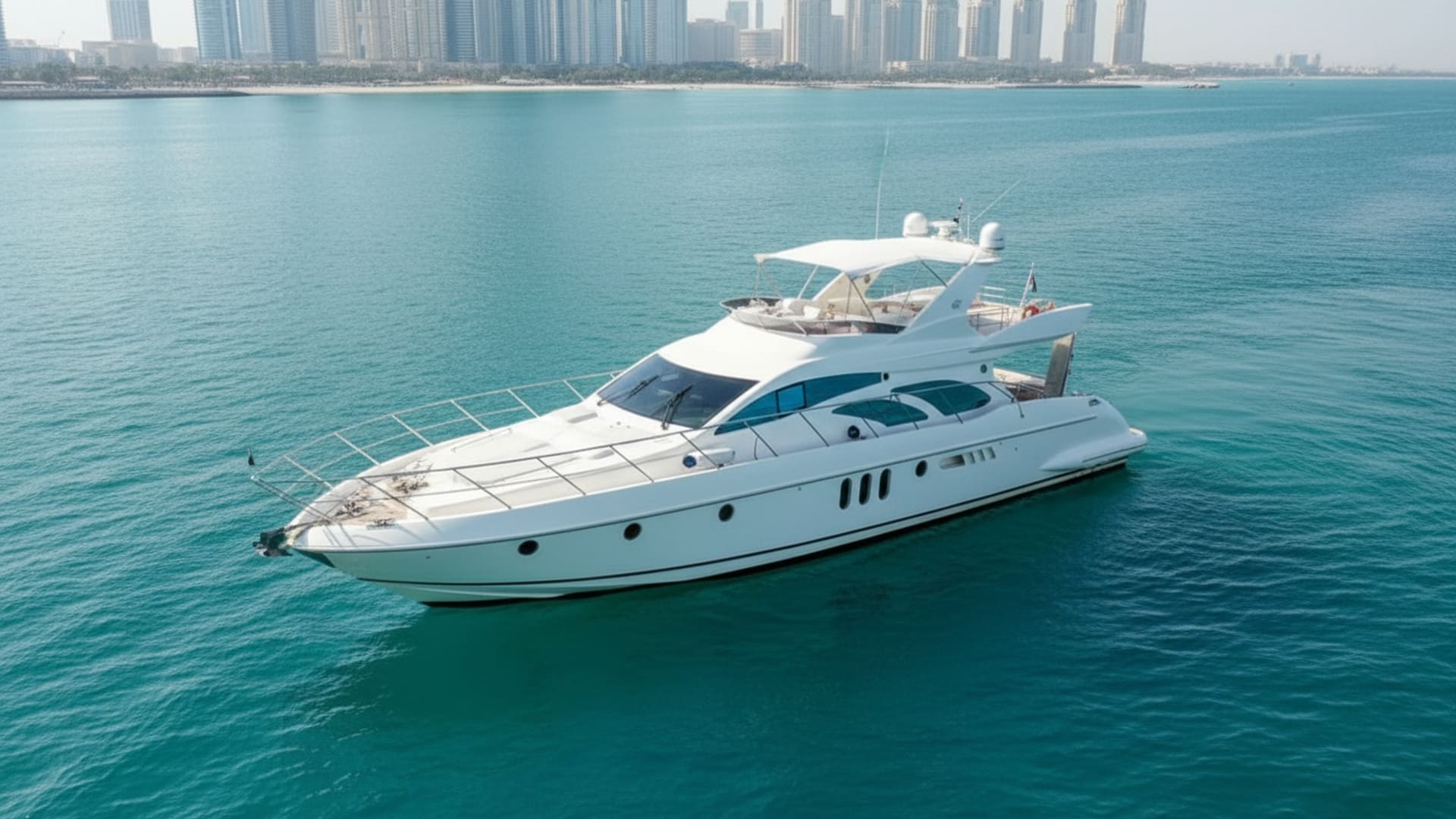 Ruby Adventurer 62 ft aerial view, luxury yacht rental Dubai