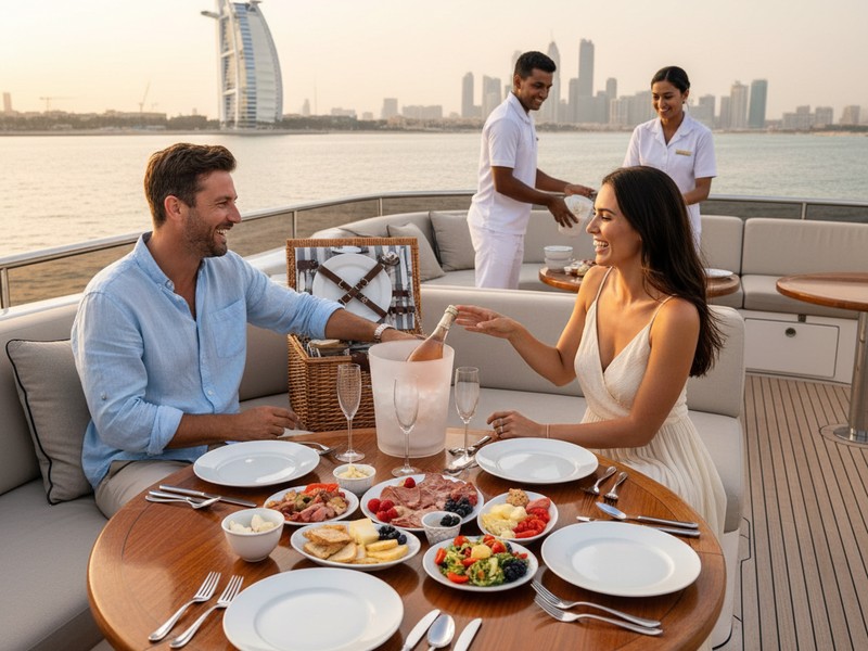 BYOF bring your own food dining setup on luxury yacht Dubai