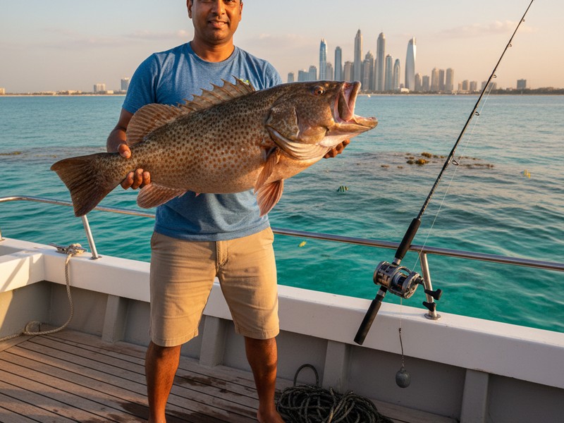 Hammour Grouper caught bottom fishing off Dubai reefs April June season