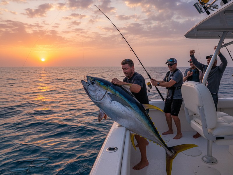 Summer reef fishing Dubai Arabian Gulf early morning July August September season