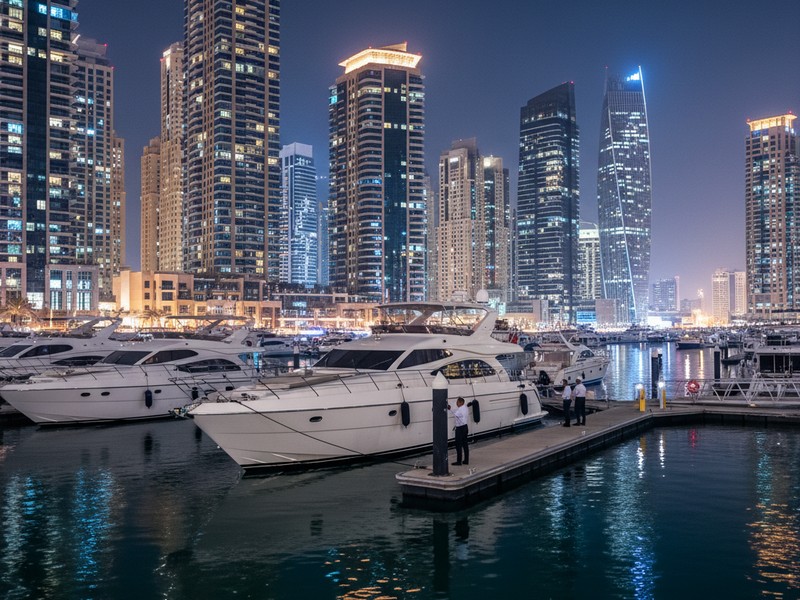 Yacht returning to Dubai Marina after New Year's Eve fireworks celebration
