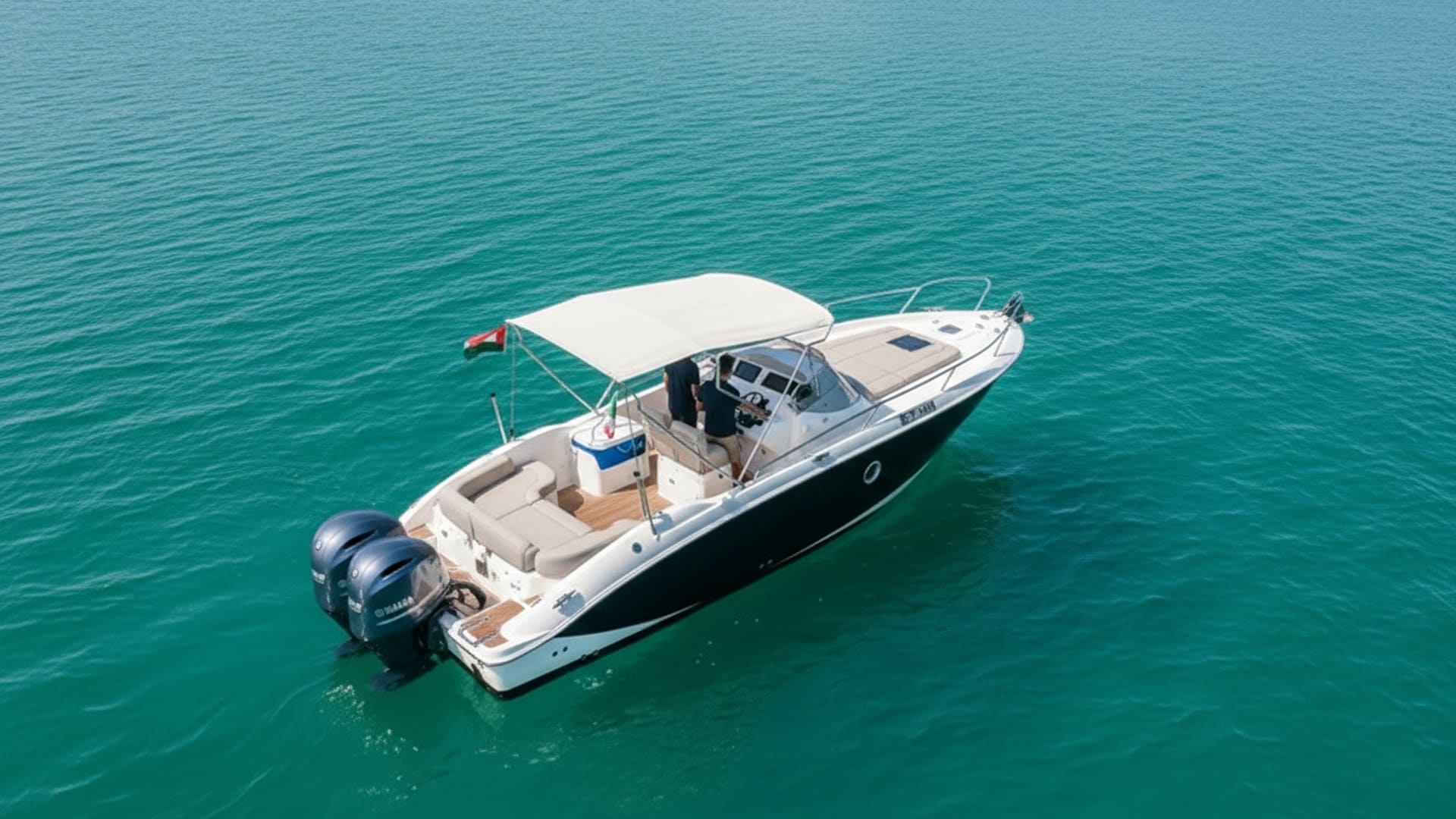 Aerial view of Silver Wind 27 ft yacht, Dubai Marina