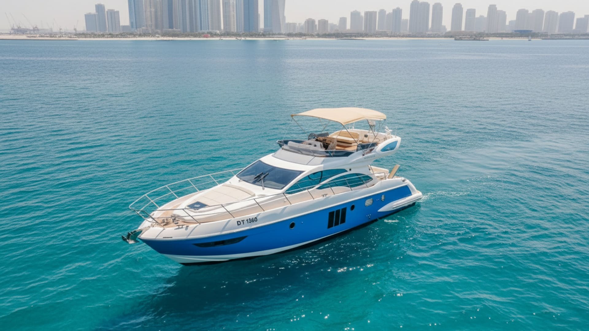 Mystic Thunder 48 ft aerial view, stunning Dubai Marina