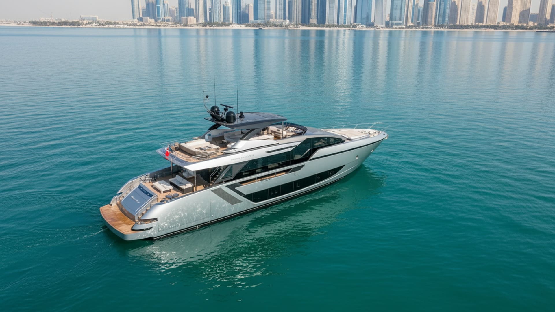 Silver Dream 82 ft aerial view, stunning Dubai Marina