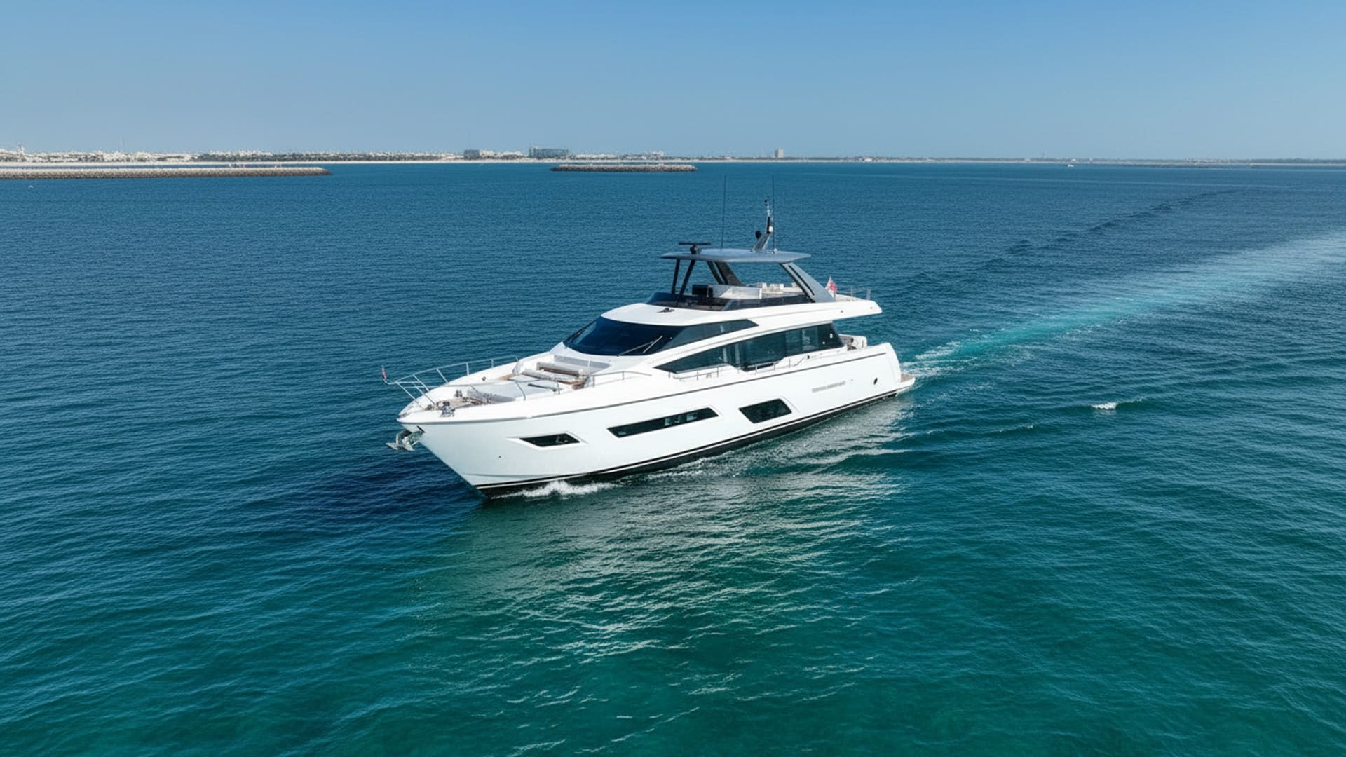 Crystal Knight 78 ft aerial view, stunning Dubai Marina