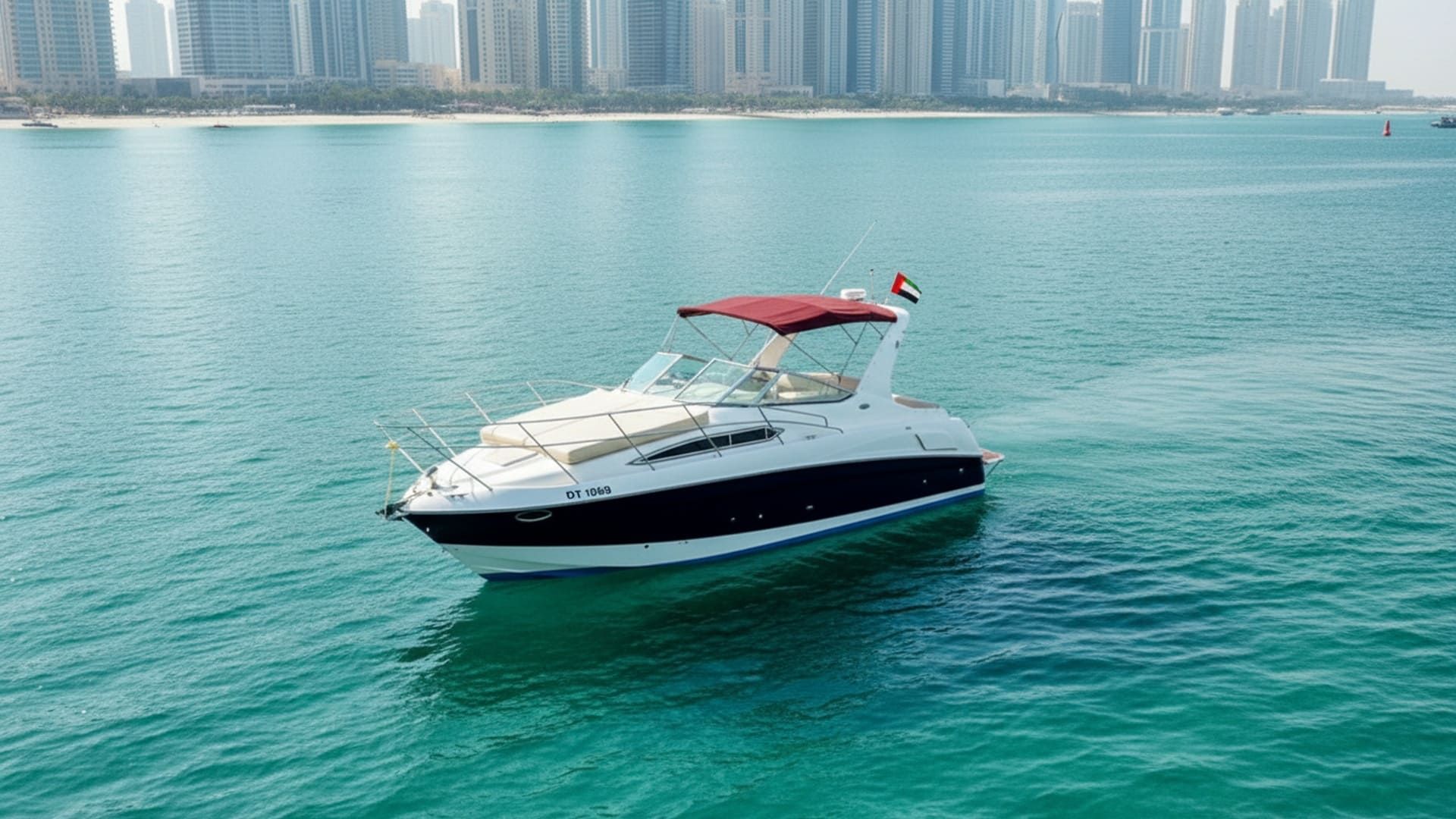 Moonlight Star 33 ft aerial view, stunning Dubai Marina