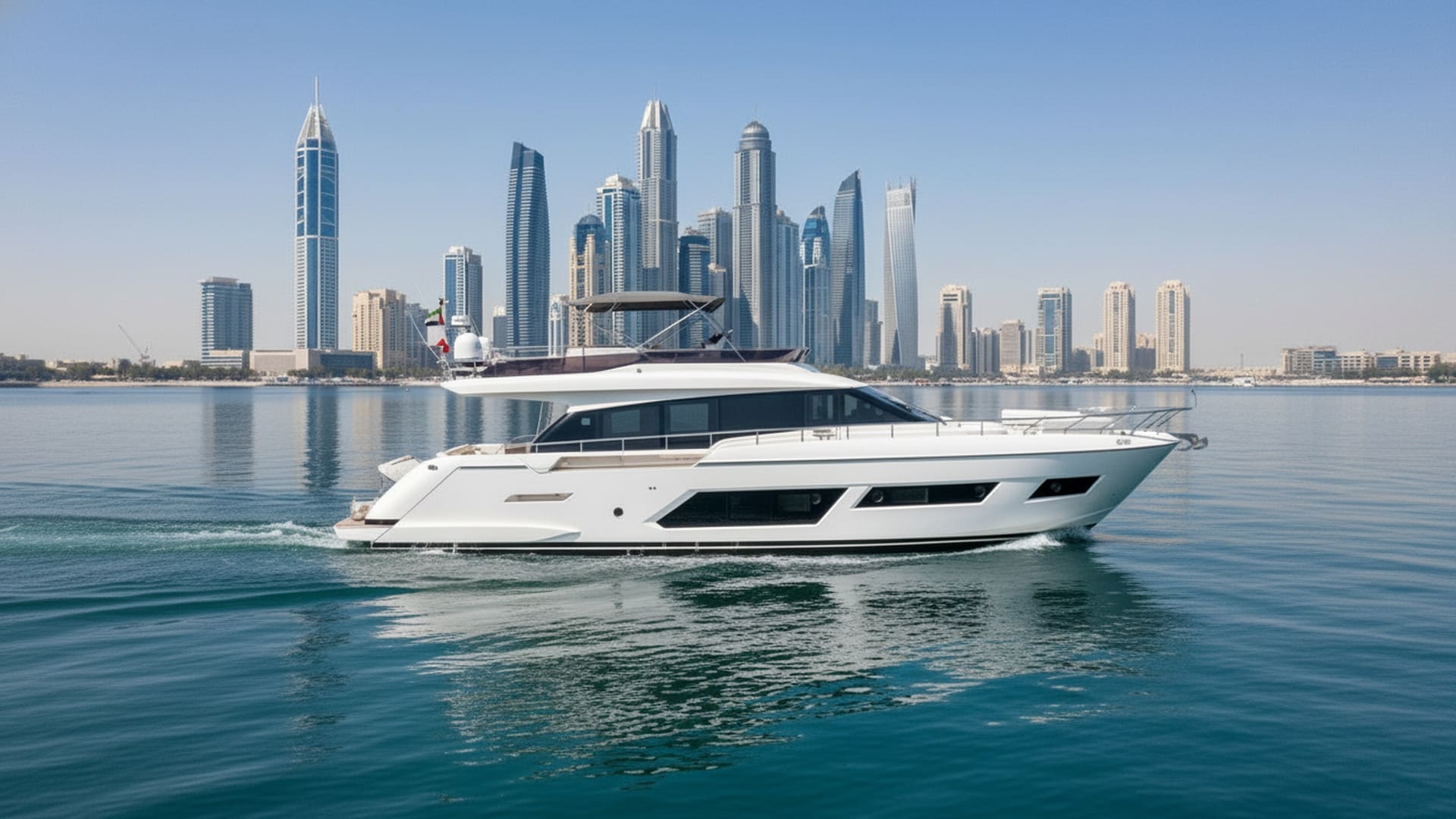 Aerial view of Diamond Storm 67 ft cruising Dubai